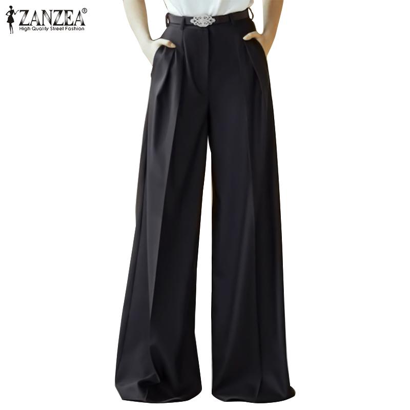 

ZANZEA Женские повседневные свободные широкие брюки на молнии на пуговицах