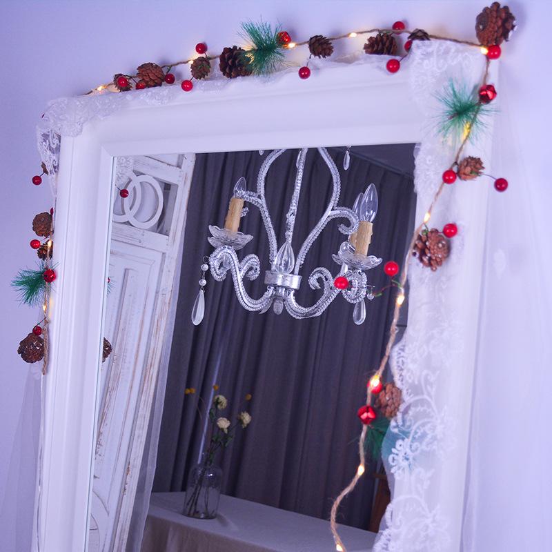 Christmas Pine Cone LED String Lights: Festive Holiday Rattan Bells for Yard & Hanging Decor.