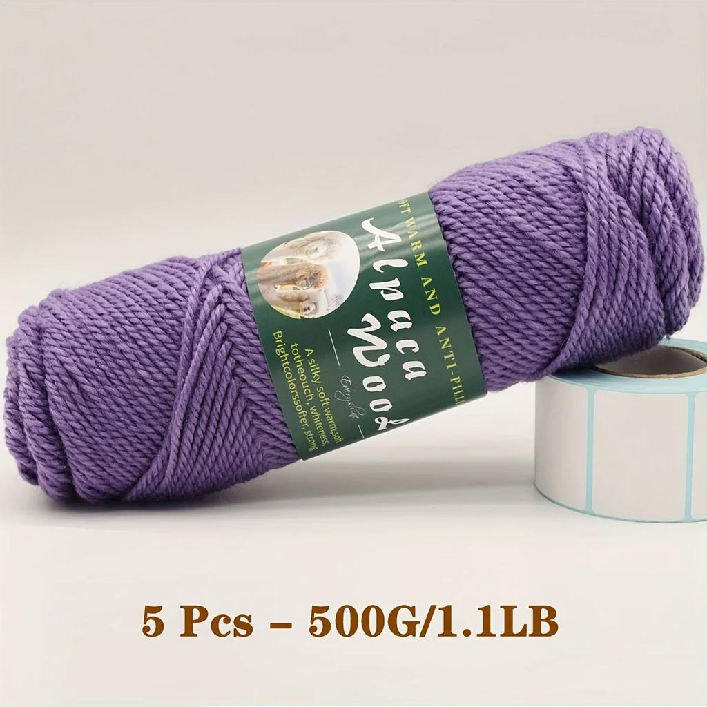5er-Pack Alpakawolle Garn, Weiche & Warme Mischung zum Stricken von Pullovern, Schals, Mützen - Jeweils 0,5 kg, Mehrfarbige Auswahl