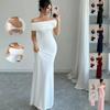 Women's Off Shoulder Sleeveless Maxi Dress Bodycon Fit Mid Waist Sexy Elegant Mermaid Dress