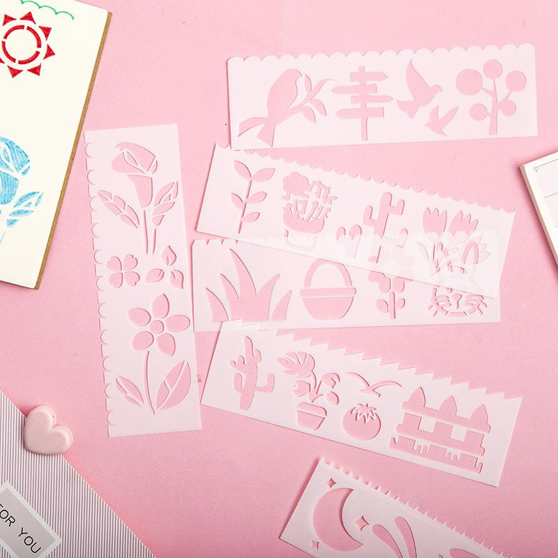 Yeni uzun şerit 3 nesil boyama şablonu 12 model 8 bir dizi el kopyası gazete boyama PET şablonu küçük cetvel seti