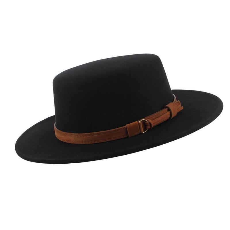 Retro Winter Autumn Women Felt Fedora Hats Belt Buckle Decorated Ladies Boater Hat Flat Brim Church Hats Women Elegant2023