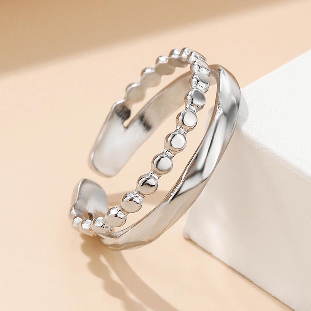 Elegant Stainless Steel Double Layer Irregular Opening Ring for Women - Fashionable European & American Style
