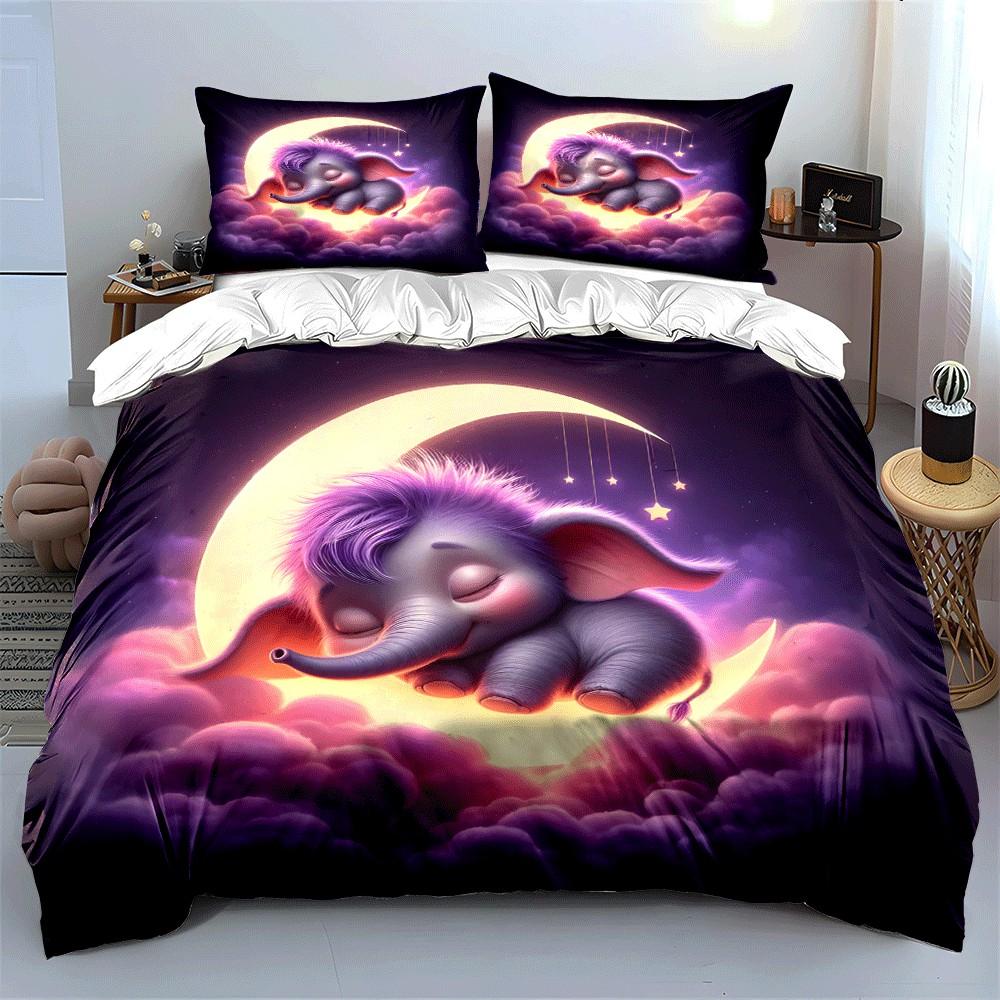 Dreamy Elephant Moonlight Set Exquisite Three-Piece Bedding Set Gift For Kids And Adults