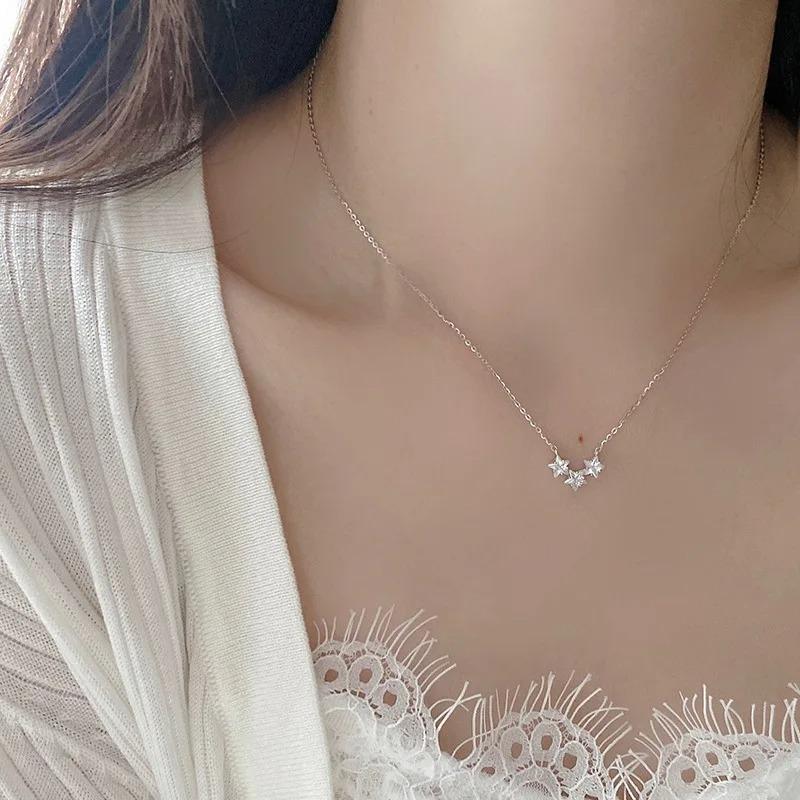 925 Silver Necklace Cute Five Pointed Star Smile Dimple Pendant for Women Girl Jewelry Gift