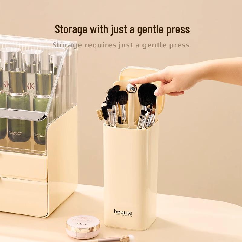 Automatic Lifting Makeup Brush & Lipstick Storage Tube - High-End Desktop Cosmetics Organizer