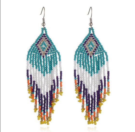 String Beads Beaded Handmade Bohemian Long Statement Tassel Earrings Beaded Earrings