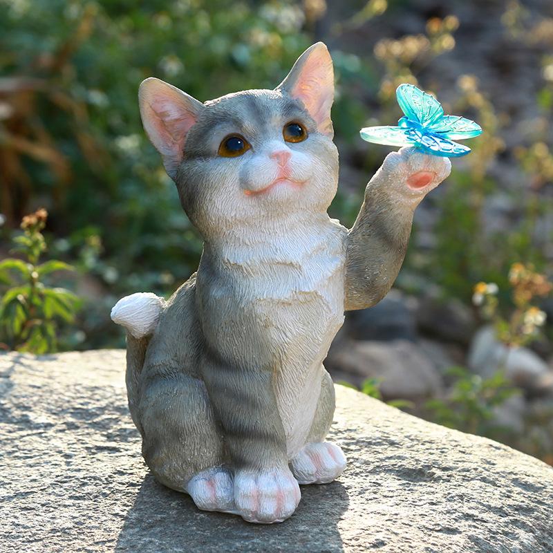 Outdoor Courtyard Cute Cat Sun Garden Solar Resin Ornament Garden Handicraft Ornament