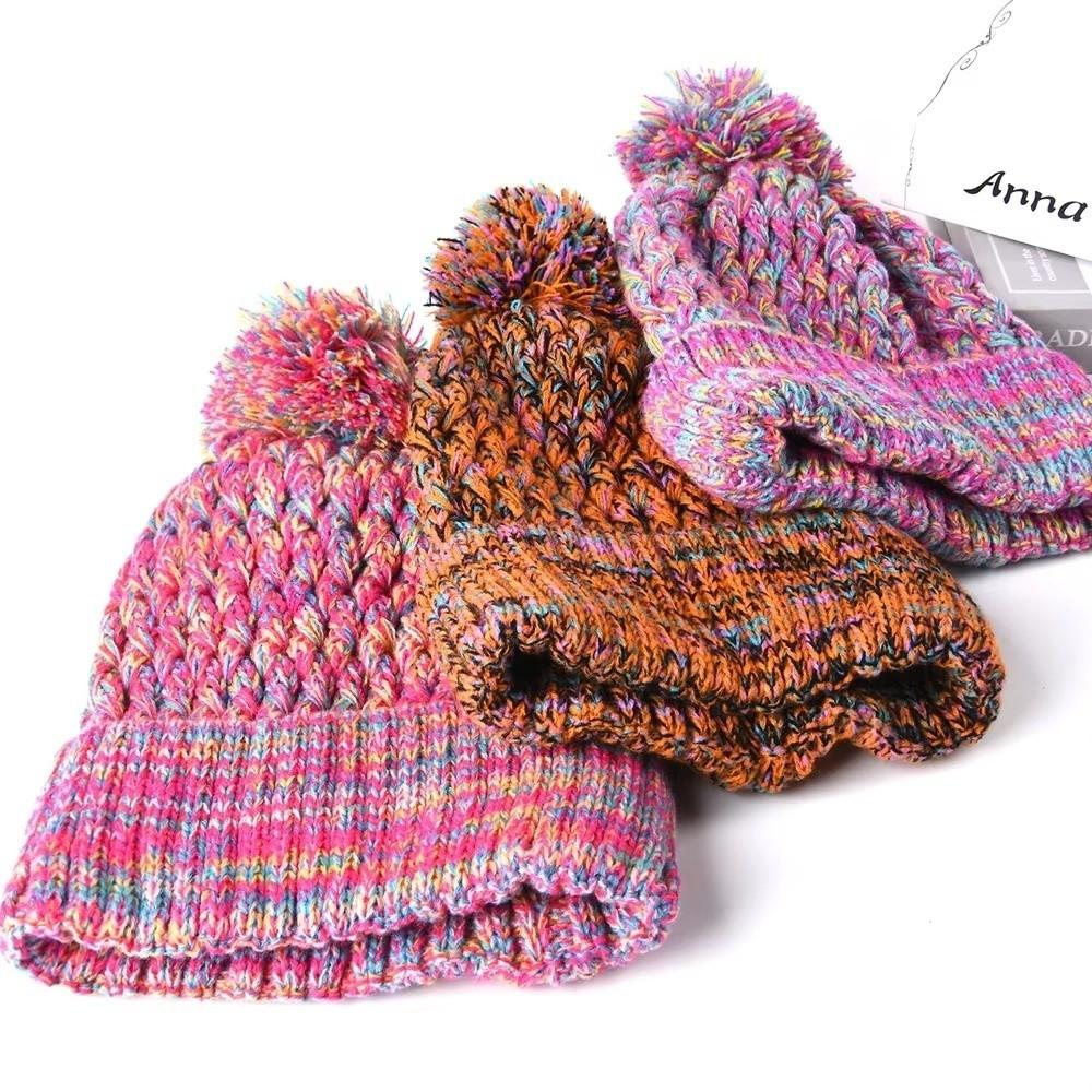Single Layer Knit Pom Pom Beanies Colorful Winter Skull Cap Knitted Beanie Hat  Winter Season