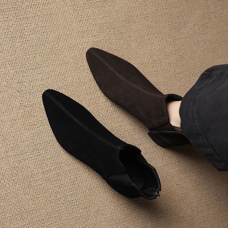 Krazing Pot Rindsvelours Nubuk Runde Zehenpartie Dicke Absätze Chelsea Boots Größe 43 Reißverschluss hinten Damen Stiefeletten