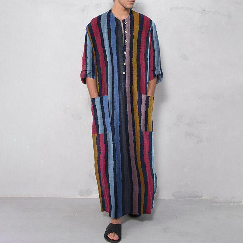 2026 Autumn Men's Striped Exotic Long-Sleeve Shirt-Robe
