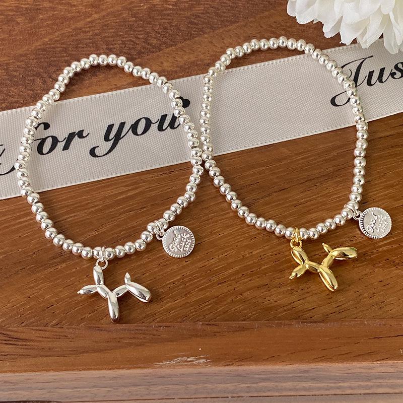 Korean Fashion S925 Silver Beaded Balloon Dog Bracelet for Women - Versatile Temperament Jewelry