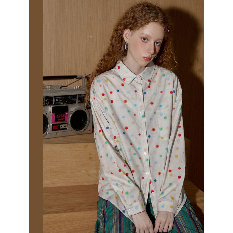 Coolhut Colorful Polka Dot Print Shirt 2025 New Women's Shirt Loose Casual Versatile