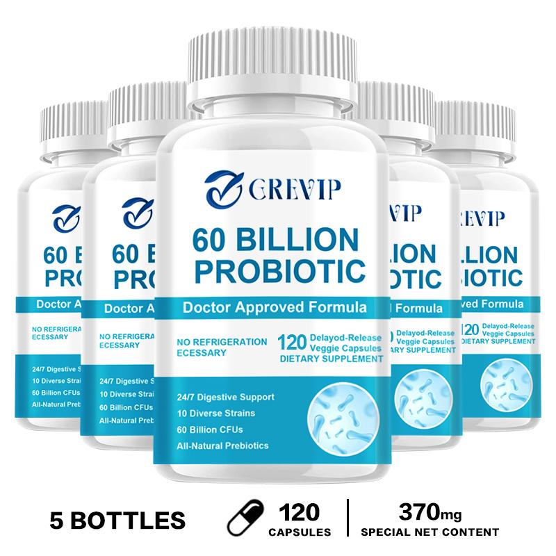 GREVIP Probiotic 60 Billion CFU Capsules 120pcs — Digestive Wellness, 20 Strains, Daily Support