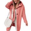Solid Color Long Sleeve Women Cardigan Autumn Winter Two Buttons Hooded Sweater Coat Outerwear