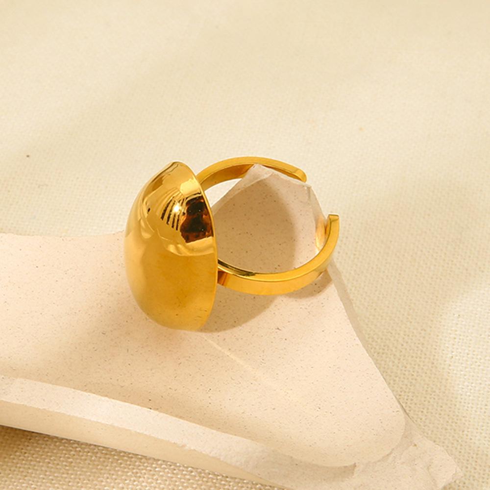 18K Gold Plated Oval Open Ring - Minimalist, Waterproof, Polished Stainless Steel Jewelry for Women