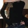 Women's Leopard Print One-Shoulder Bow Knot Long Sleeve Top