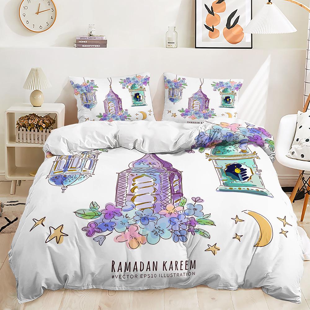 Stars and Moon Duvet Cover Twin King Muslim Ramadan Festival Bedding Set Microfiber Lamp Comforter Cover for Teen Adult Decor