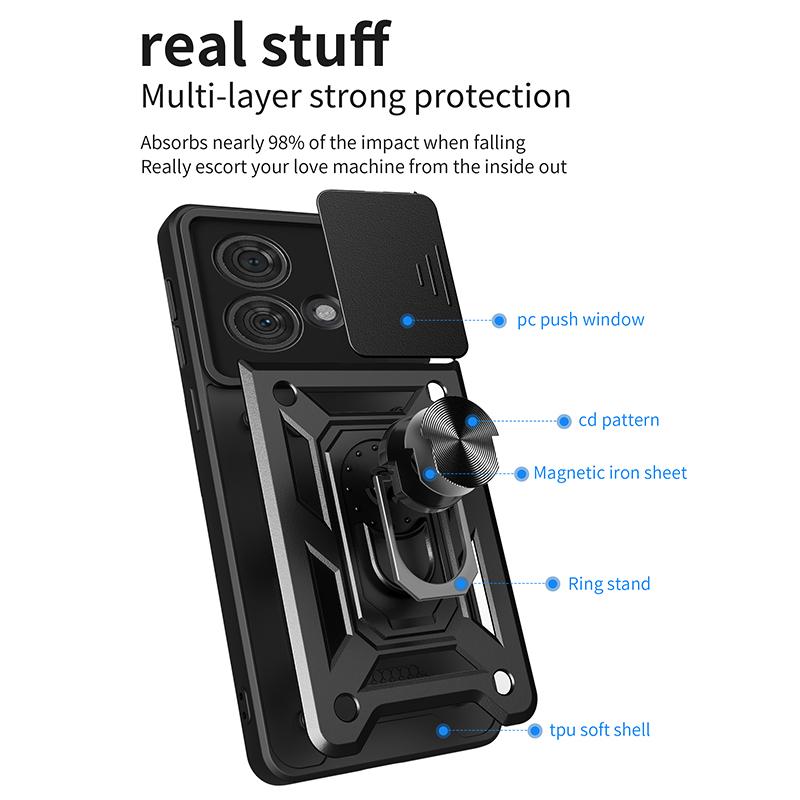 For Motorola Edge 40 Neo 5G Case Slide Lens Lid PC+TPU Kickstand Mobile Phone Cover