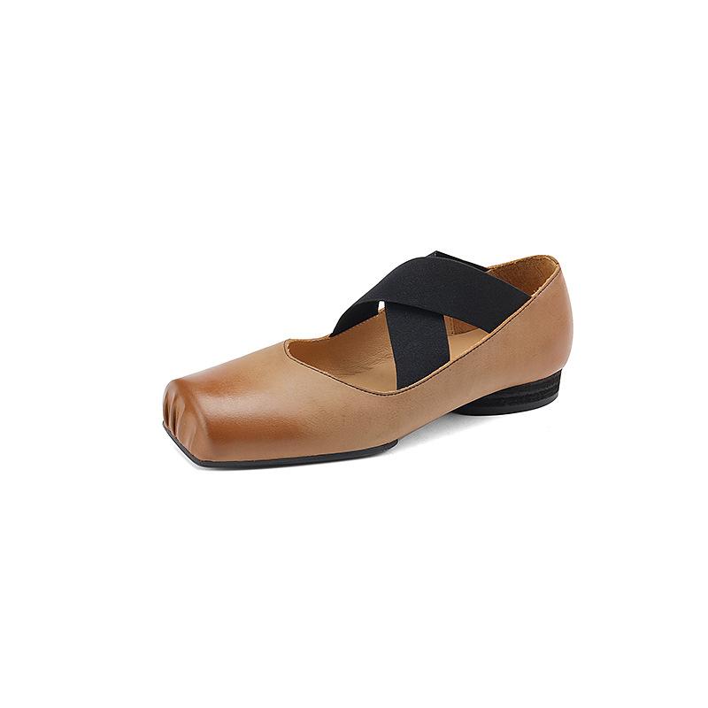 Factory straight pig nose shoes women's 2025 spring new full leather inside and out retro style ballet shoes secret
