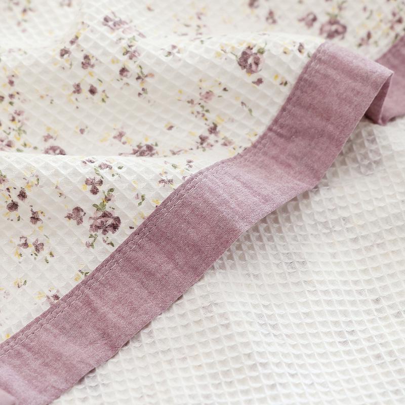 Florale Waffel-Decke aus reiner Baumwolle - Sommer-Kühlbettdecke für Einzel- und Doppelbetten