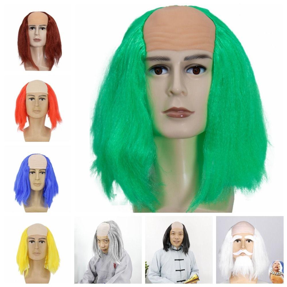 Props Old Man Bald Wig Colored Halloween Balding Wig Funny Bald Wig Masquerade Show