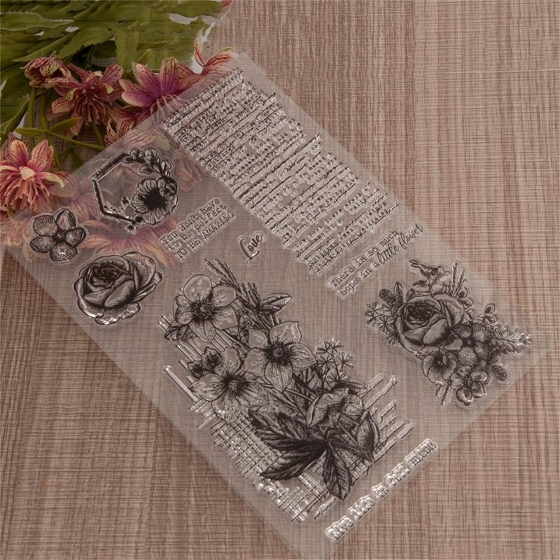 Flower Clear Stamps Words Background Silicone Stamps Transparent Stamps Seal for Scrapbooking Card Making Decoration
