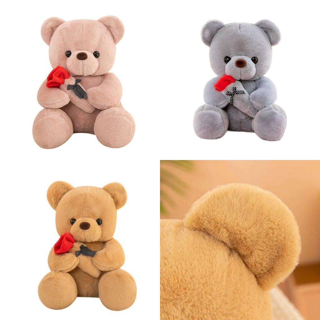 Plush Teddy Bear Toy With Rose Design For Birthday Gift For Teens And Adults