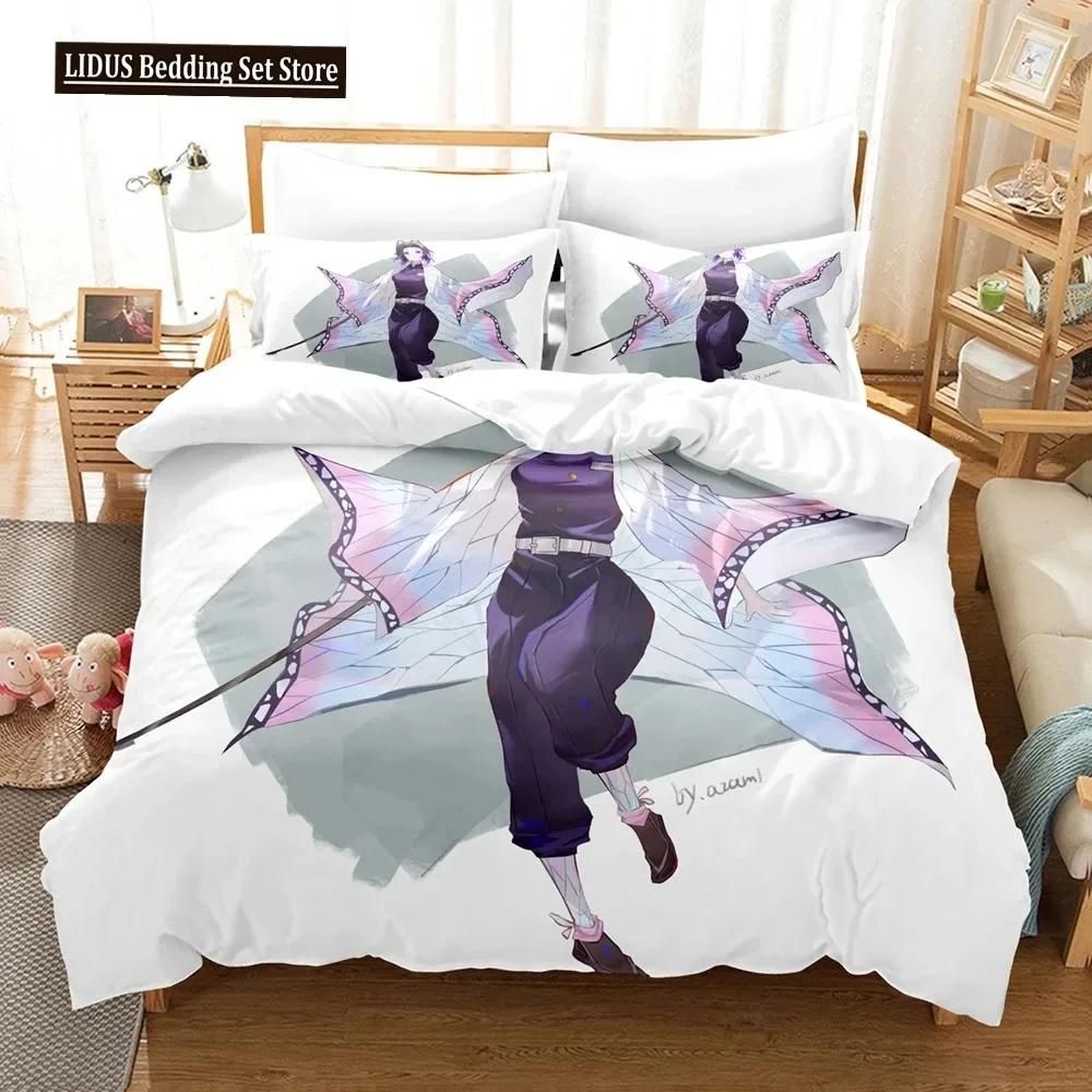 3D Print Kochou Shinobu Bed Anime Demon Slayer Bedding Set 200x200 Teens Boys Twin Single Queen King Full Duvet Cover Sets