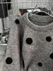 Women's Retro Polka Dot Fluffy Knit Sweater with Stand-Up Collar - Slimming Autumn/Winter Top