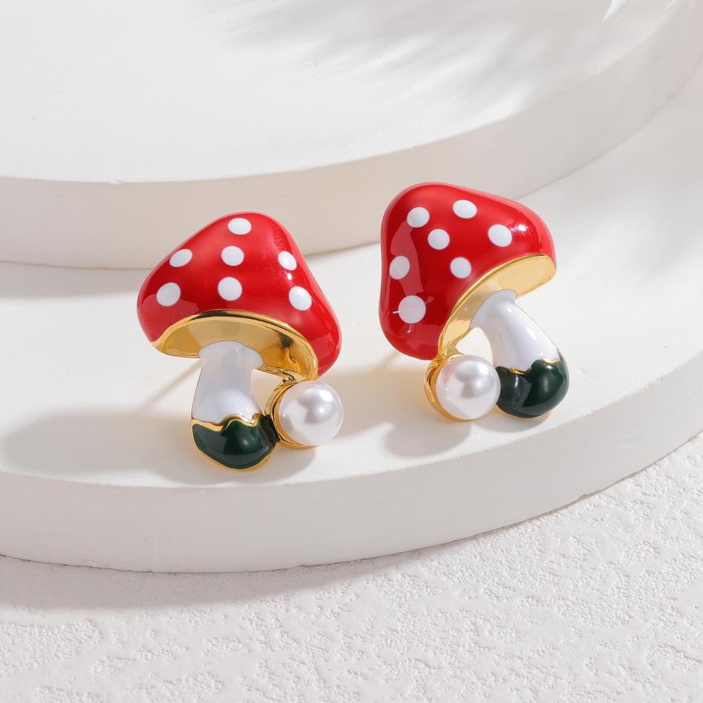 Exquisite Inlaid Diamond Fruit Series Stud Earrings: Apple & Cherry - Luxurious Christmas Style