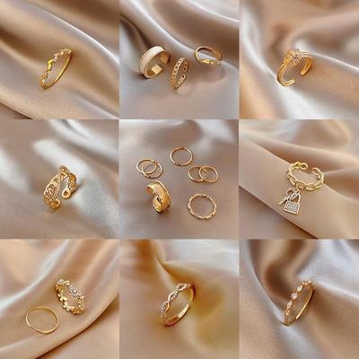 Korean Geometric Ring Set: Trendy Fashion for Index & Pinky Fingers