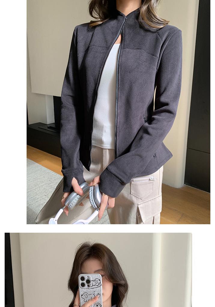 Women S Stand Collar Fleece Jacket Long Sleeve Slim Fit Warm Winter Coat