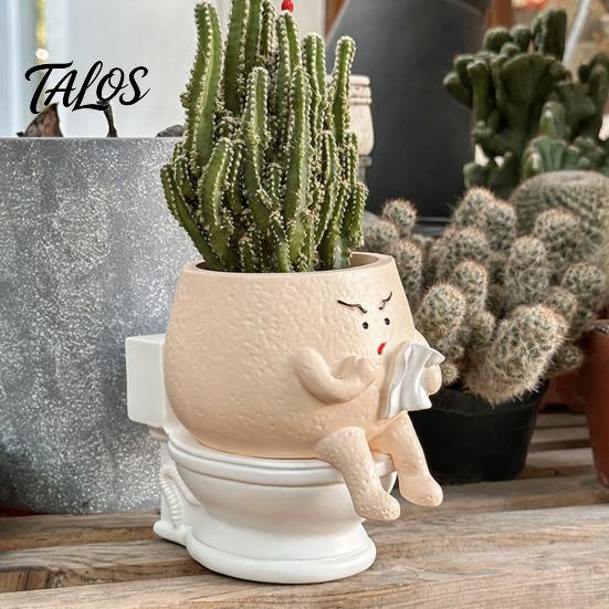 Dekorativer Blumentopf Lustiges Gesicht Toiletten-Pflanzgefäß Harzkopf Pflanze Niedliche Raumdekoration mit Drainageloch für Sukkulenten Kleine Zimmerpflanzen Außenbereich