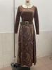 2026 Spring/Autumn Retro Slim-fit Top & Large-Hem Skirt Set with Belt