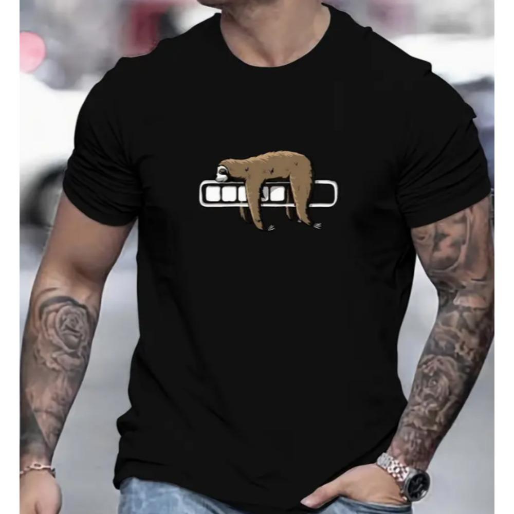 Men Sloth Graphic Tee Cotton Casual Summer Crew Neck T-Shirt with Short Sleeves Men Clothing S