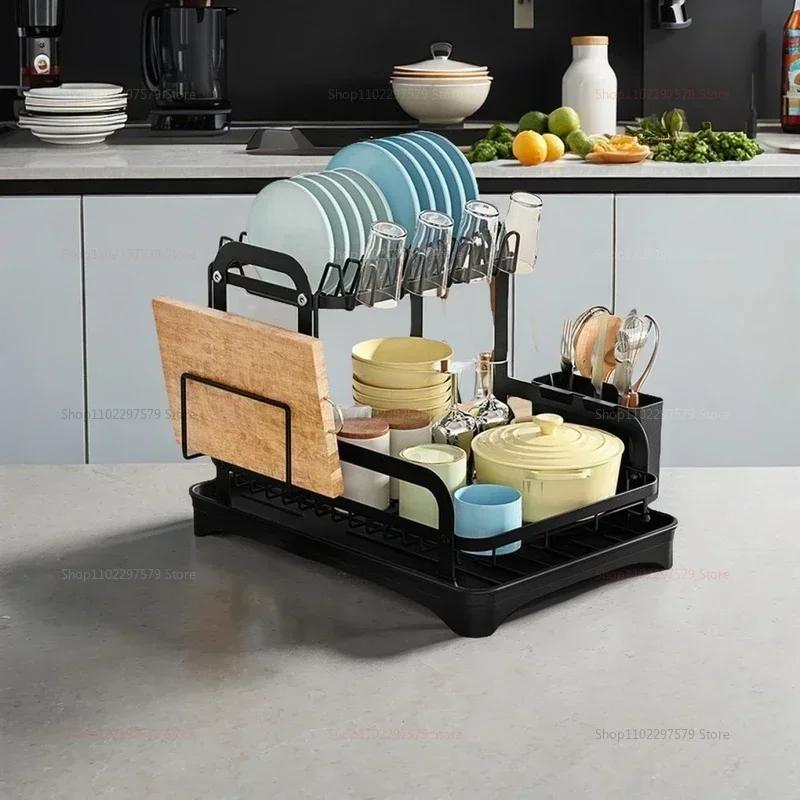 Dish Bowl Drainer Storage Rack Kitchen Dish Drying Rack with Drain Basket Countertop Dinnerware Organizer Drainboard