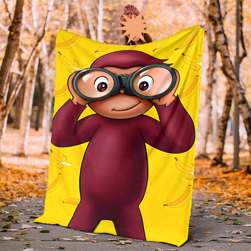 Curious George Flannel Blanket Soft Warm All-Season Throw, Design for Camping, Car Travel, Hiking Sofa, Bed, Office Perfect Gift for Parties