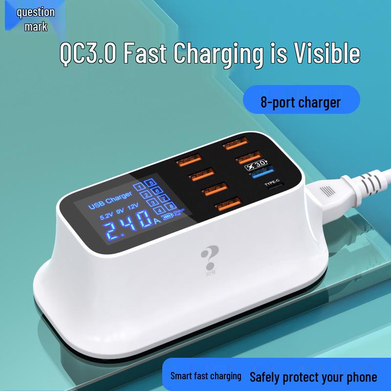 

Multinational Type-C Digital Display QC3.0 Fast Charging 8-Port USB Power Strip 8A European Standard