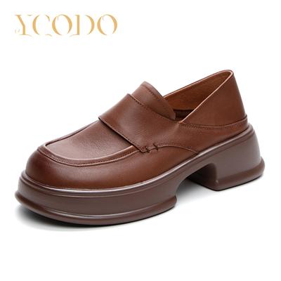 Women Spring, Summer and Autumn Natural Leather Thick Heel High Loafers Slippers Two Wear Leather Shoes