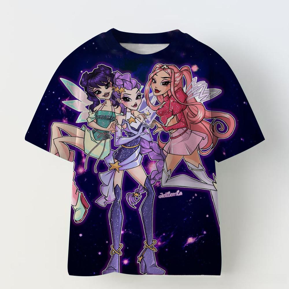 KPOP Demon Slayer Collaboration 3D Digital Print Summer Girls' Casual Fashion Round Neck Short Sleeve T-Shirt Parent-Child Outfit