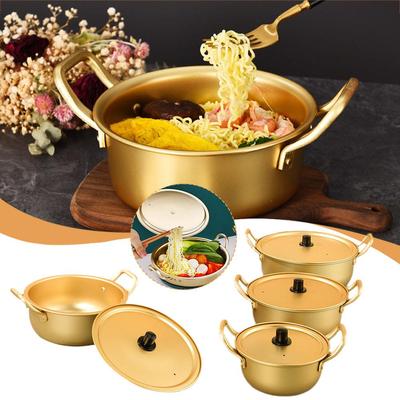 Instant Ramen Pot Korean Ramen Cooking Pot Gold Aluminum & Fast Alloy Pot Hot Kitchen Noodle with Cookware Lid Handles Heat R1G4