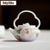 150ml Hand-painted Wisteria Ruyi Lifting Handle Teapot Aesthetic Tea Infuser Pot Tea Brewing Kettle With Filter Cafes Ornaments