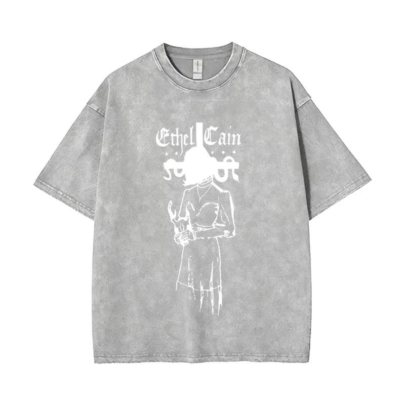 Vintage Daughters of Cain Ausgewaschenes Rundhals-T-Shirt beidseitig bedruckt