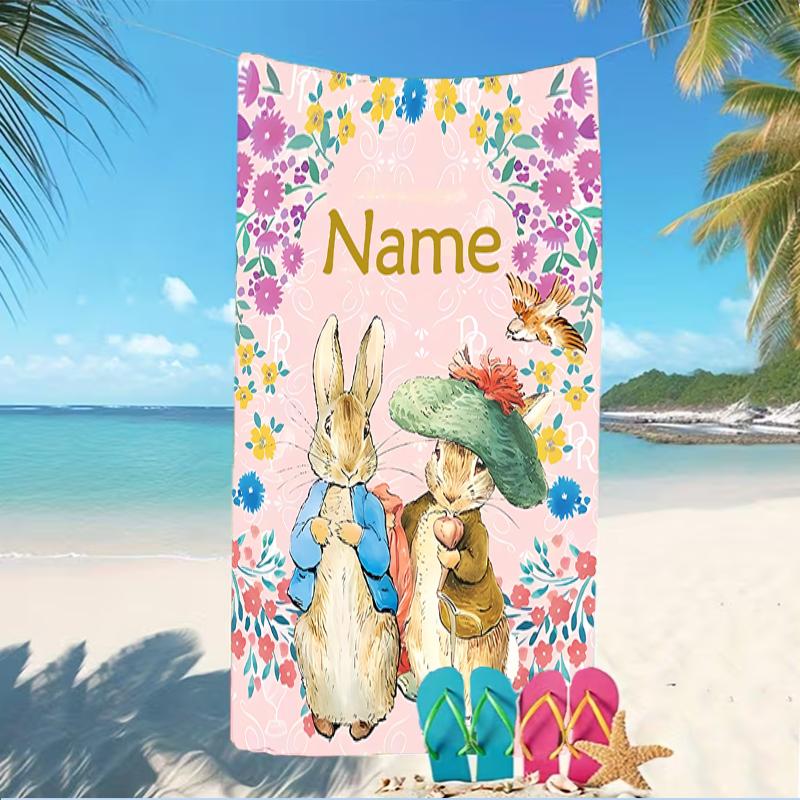 Customizable personalized beach towels Peter Rabbit themed designs.Suitable for the beach, yoga, sports;ideal as beach accessories