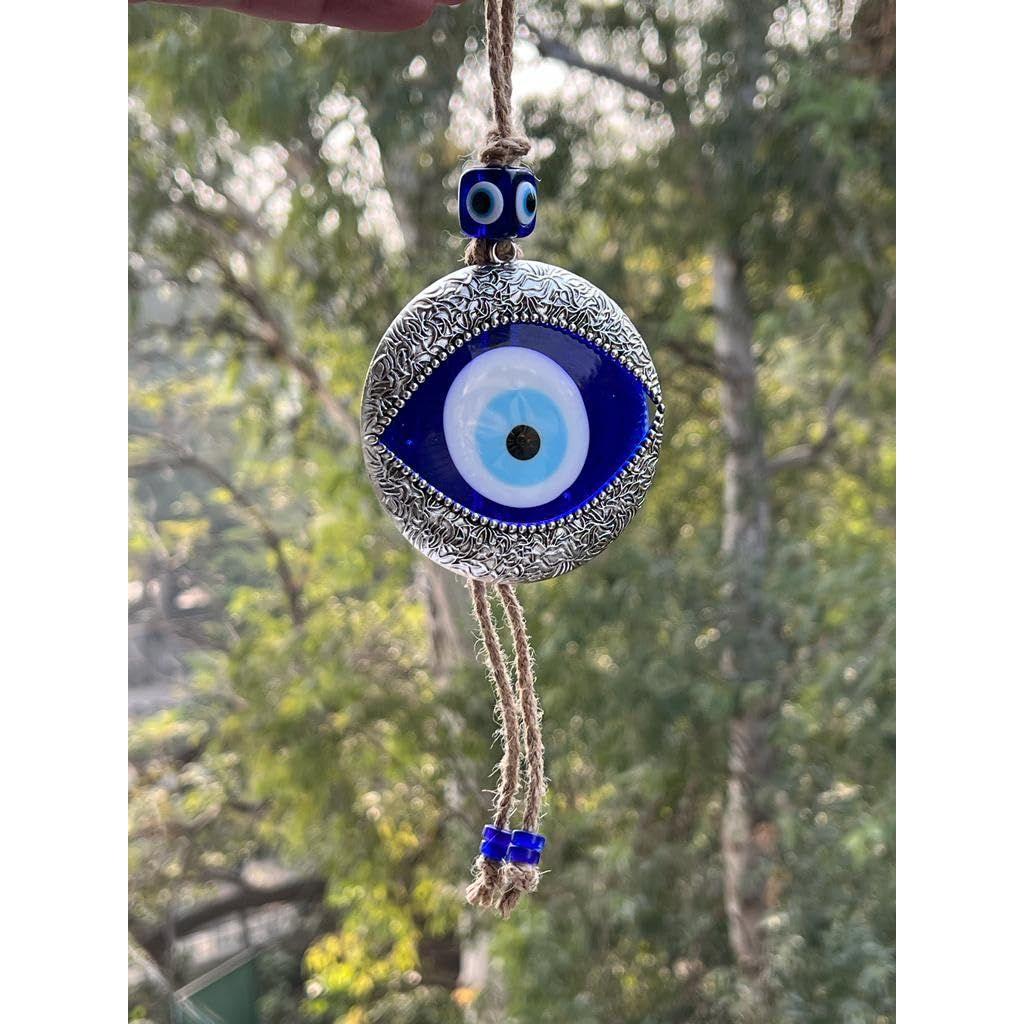 Handmade Turkish Evil Eye Wall Hanging – Metal & Glass Nazar Protection Amulet for Home & Office – Boho Spiritual Decor