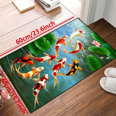 3D-Koi-Fisch-Druck, weicher Küchenteppich, Anti-Ermüdungs-Küchenteppich, wasserdicht, rutschfest, Teppich-Set, Läufer, Nachttisch, saugfähiger Teppich für die Küche
