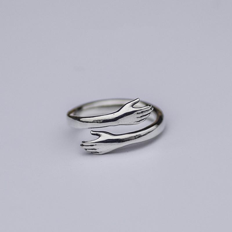 Adjustable Open Ring Couples Sterling Geometric Embrace Design Unisex Romantic Gift