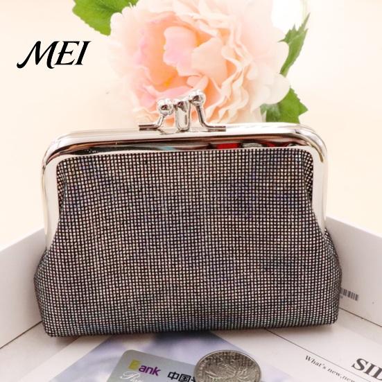 Durable Coin Pouch Vintage Glitter Mini Purse, Portable Kiss Lock Closure Change Compact Holder Pouch, Double-layer Wallet for Cards, Jewelry,