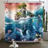 Sea Animals Shower Curtain 3D Dolphin Turtle Octopus Jellyfish Undersea World Bathroom Decoration Kids Polyester Bathtub Curtain